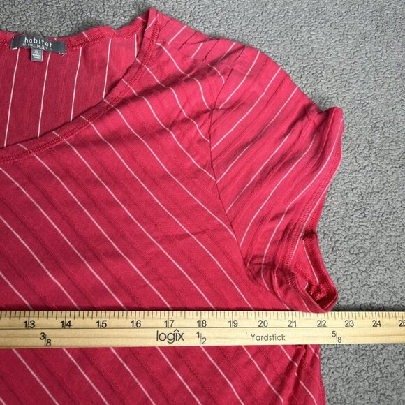 Habitat Shirt Womens XL Coral White Striped Short Sleeve Tunic Top 100% Cotton - Picture 7 of 11